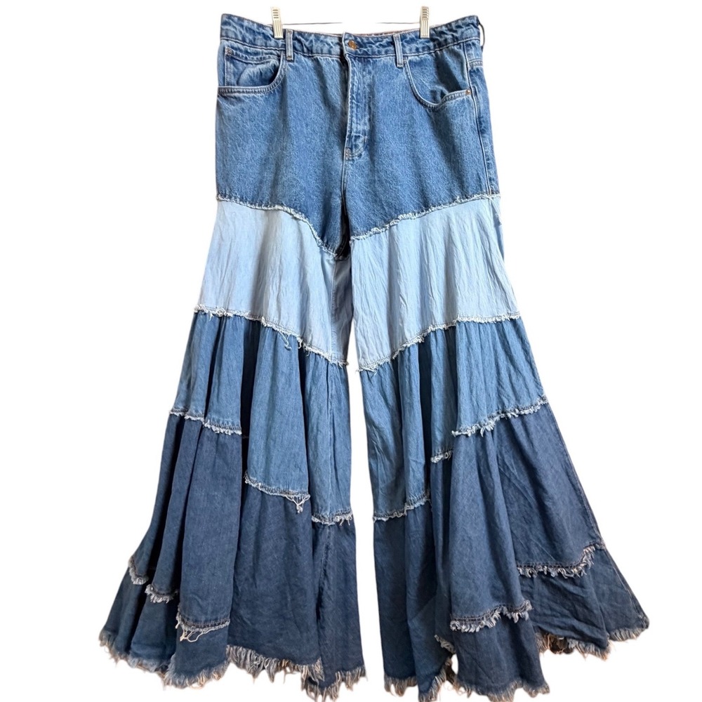 Free People We The Free Dreamscape Tiered Denim Wide Leg Jeans 33 - Picture 5 of 16